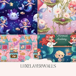 Watercolor Mermaid Pattern Bundle: Seamless Ocean Designs for POD (Digital Download