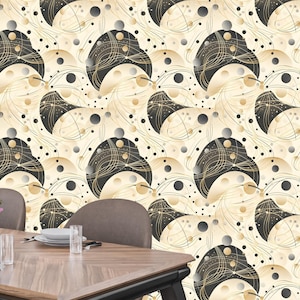 Carta da parati geometrica astratta moderna - Carta da parati cosmica / Decorazione minimalista di lusso da staccare e attaccare o incollare per ufficio, ingresso, soggiorno