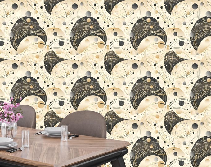 Modern Abstract Geometric Wallpaper – Cosmic Wall Mural | Luxury Minimal Peel and Stick or Paste Decor for Office, Entryway, Living Room