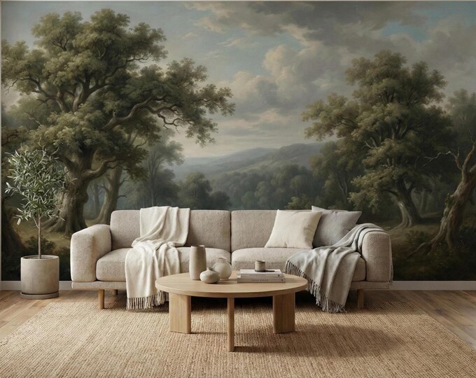 Vintage Landscape Forest Wallpaper Mural with Romantic Trees for Living Room Bedroom Wall Decor