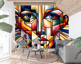 Abstract Faces Peel and Stick Tile Wallpaper - Modern kubisme geïnspireerd decor