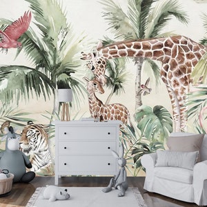 Jungle Wallpaper for child with Safari Wildlife animals Peel and Stick Wallpaper, Animals Wall Mural, Removable Wallpaper,Animated wallpaper image 6