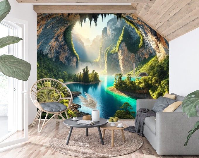Green Forest Panoramic Landscape Peel and Stick Tile Wallpaper - Removable Temporary Wallpaper