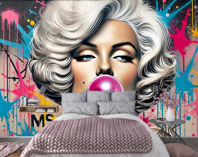 Vibrant Marilyn Monroe Peel and Stick Wallpaper Mural - Bold Pop Art Design for Iconic Living Room and Bedroom Decor, Removable wallpaper