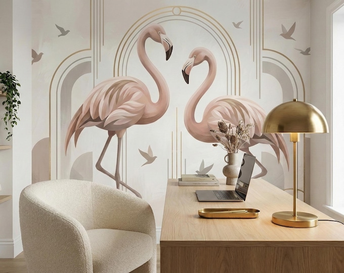 Art Deco Flamingo Wallpaper Mural for Bedroom Living Room Nursery Wall Decor Peel Stick