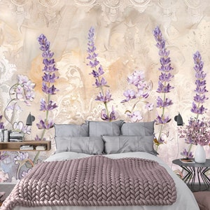 Lavender Lace Floral Wallpaper Mural: Shabby Chic Peel and Stick