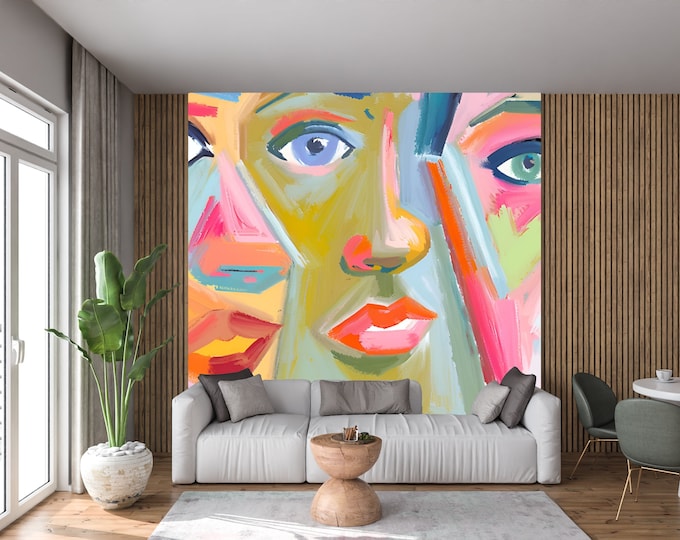Pablo Picasso Colorful Modern Peel and Stick Tile Wallpaper Mural – Vibrant Faces Art Mural for Home Decor – Easy to Apply and Remove