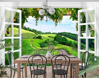 Countryside View Peel and Stick Wallpaper - Removable Rustic Window Scene Wall Mural