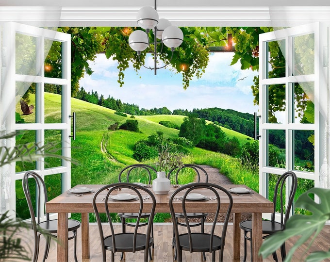 Countryside View Peel and Stick Wallpaper - Removable Rustic Window Scene Wall Mural