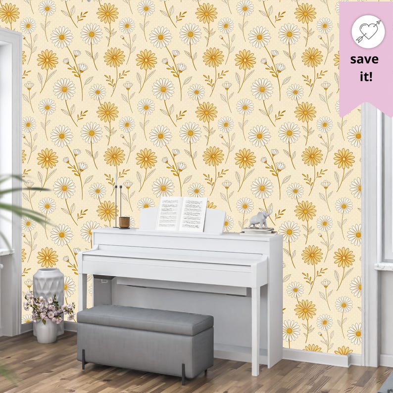 70s Daisy Wallpaper Mural: Retro Floral Peel and Stick Decor - Etsy