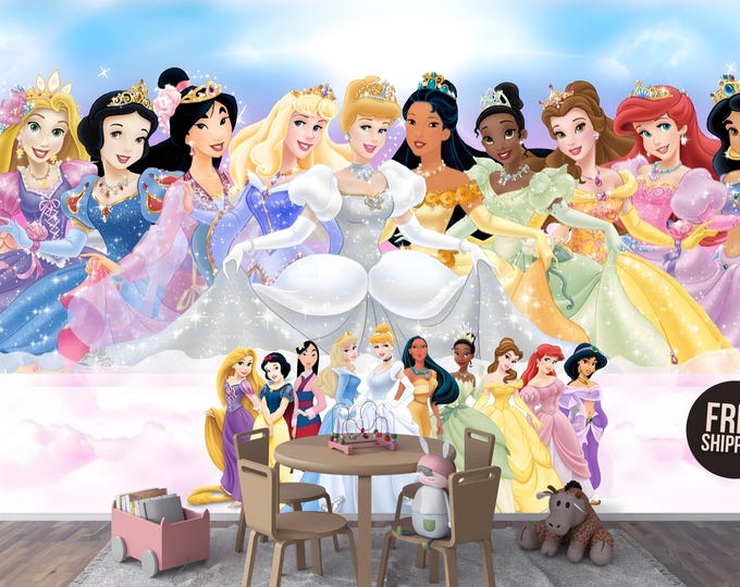 Princess Nursery Wallpaper Mural - Fairytale Peel and Stick Wall Decor for Girls' Rooms, Playrooms, and Kids’ Princess Themed Bedrooms