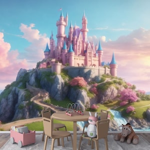 Princess Castle Peel and Stick Canvas Wallpaper - Create a Magical Wonderland for Your Little Princess
