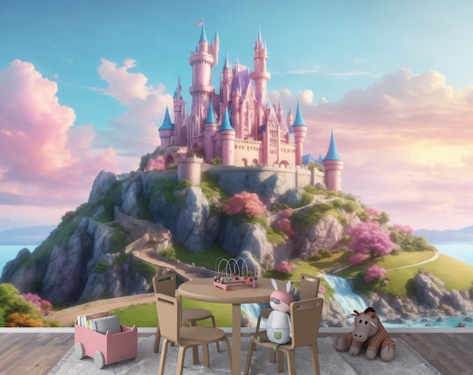 Princess Castle Peel and Stick Canvas Wallpaper - Create a Magical Wonderland for Your Little Princess