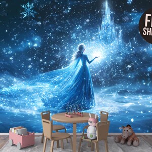 Adesivo murale da parete con motivo a sbucciare e attaccare la carta da parati a tema principessa del ghiaccio per la cameretta dei bambini - Adesivo murale magico ispirato a Frozen per la sala giochi o la cameretta dei bambini