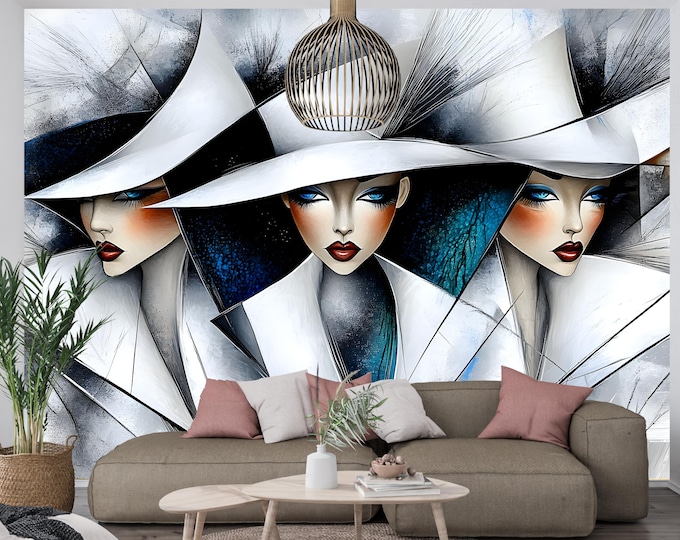 Abstract Women Peel and Stick Wallpaper Mural – Modern Fashion Removable Wall Decor