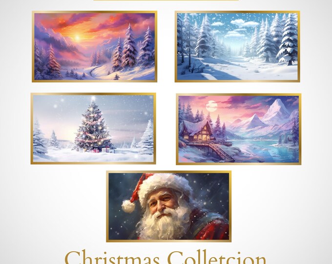 Christmas Frame TV Art of 5, Winter Samsung Frame TV Art, Farmhouse Christmas Arts for Tv, Digital Download, The Frame Tv Art Set