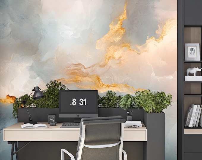 Abstract Cloud Marble Wallpaper Mural | Peel and Stick or Traditional | Luxury Wall Art | Removable Fluid Art Wallpaper
