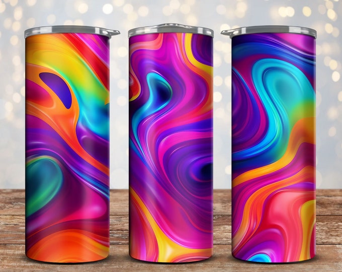 Colorful Magical Marble Swirl, Neon Color 30oz Tumbler Wrap - 30oz Sublimation Design - Straight And Skinny Tumbler Wrap, Download PNG