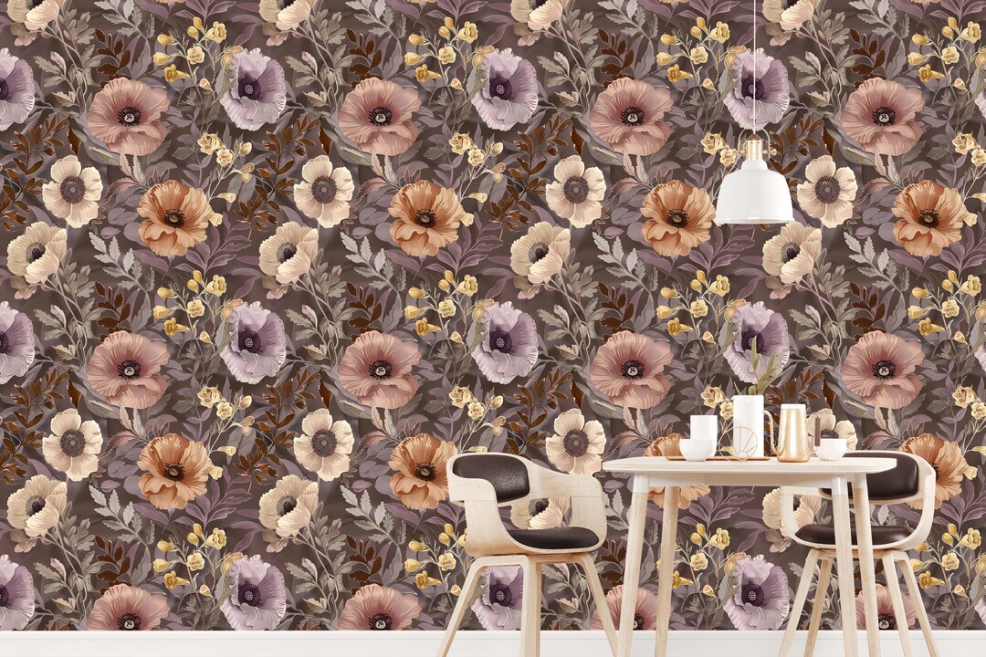 Muted Wildflower Wallpaper: Vintage Cottagecore Peel and Stick - Etsy