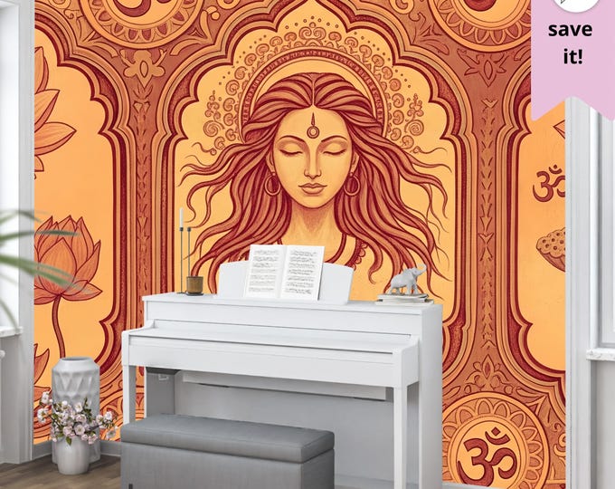 Lotus Mandala Peel and Stick Wallpaper: Indian Goddess, Sanskrit Om Symbol