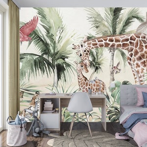 Jungle Wallpaper for child with Safari Wildlife animals Peel and Stick Wallpaper, Animals Wall Mural, Removable Wallpaper,Animated wallpaper image 4