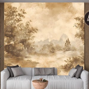 Vintage Rustic Countryside Landscape Peel and Stick Wallpaper Mural Decal for Living Room, Bedroom, or Office Decor
