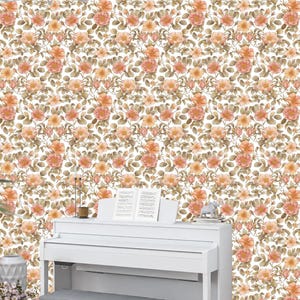 Carta da parati murale vintage con motivo floreale rosa botanico, motivo floreale con rose, decorazione retrò da staccare e attaccare o tradizionale per la casa, camera da letto o soggiorno