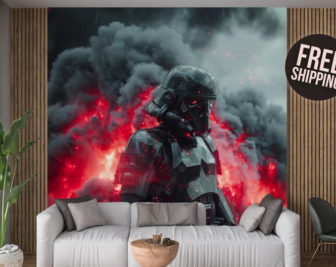 Sci-Fi Epic Dark Warrior Peel and Stick Wallpaper Mural Decal - Vinyl, Canvas, Prepasted Wallpaper for Gamer Room or Movie Lover's Space