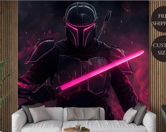 Wallpaper Pink Sci-Fi Lightsaber Mural - Futuristic Removable Peel and Stick Wall Art for Home or Gaming Room Decor