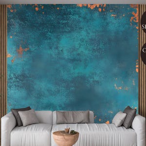 Teal Copper Abstract Wallpaper Mural: Industrial Texture, Peel and Stick