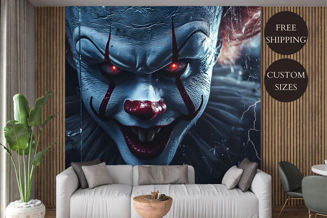 Creepy Clown Door Cover / Wall Scene Setter - Large Halloween Decoration Poster (Scary IT Style)