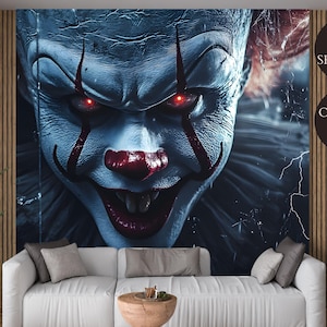 Decorazione murale da parati con motivo horror da clown inquietante per Halloween, carta da parati staccabile e adesiva per interni spettrali per temi infestati