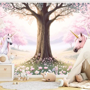 Pink Unicorn Wallpaper Mural: Peel and Stick Nursery Decor