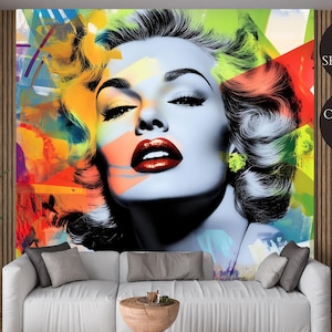 Carta da parati murale con decalcomania retrò e colorata Street Art Marilyn Monroe – Decorazione retrò glamour per camera da letto, soggiorno, salone o boutique
