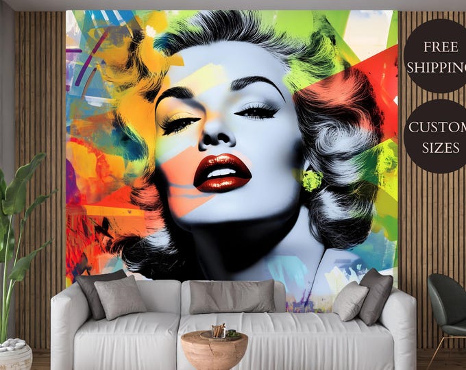 Retro Colorful Street Art Marilyn Monroe Wallpaper Mural Decal – Glamorous Retro Decor for Bedroom, Living Room, Salon or Boutique