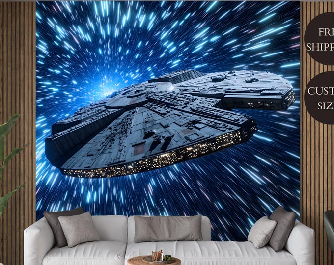 Hyperspace Starship Wallpaper - Sci-Fi Peel and Stick Mural - Galactic Wall Art for Home Renovation, Space Themed Decor & Gifts