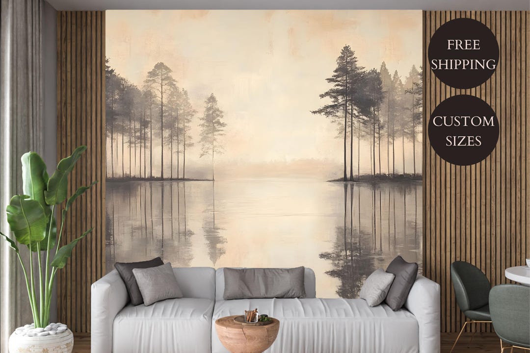 Moody Pine Tree Forest Peel and Stick Wallpaper Mural Decal - Nature ...