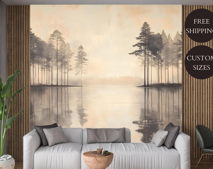 Moody Pine Tree Forest Peel and Stick Wallpaper Mural Decal - Nature Wall Art for Home Decor - Canvas, Vinyl or Non-Woven