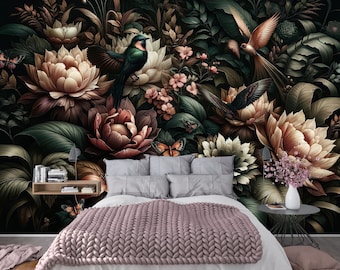 Donker bloemenschil- en plakbehang - luxe bloemen voor uw ruimte, verwijderbaar zelfklevend decor