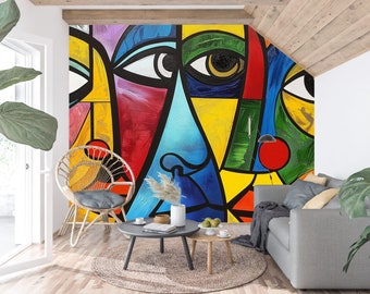 Picasso Wallpaper Abstract Peel and Stick Mural - Removable Large Wall Art on Peel and Stick Canvas Wallpaper - Peel and Stick Tile