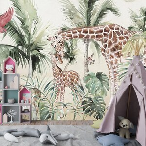 Jungle Wallpaper for child with Safari Wildlife animals Peel and Stick Wallpaper, Animals Wall Mural, Removable Wallpaper,Animated wallpaper image 8