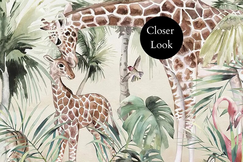 Jungle Wallpaper for child with Safari Wildlife animals Peel and Stick Wallpaper, Animals Wall Mural, Removable Wallpaper,Animated wallpaper image 9