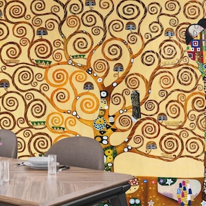 Carta da parati murale Albero della vita - Klimt Art Nouveau, vortice dorato, decorazione per soggiorno, staccabile e attaccabile, arredamento boho moderno, parete decorativa