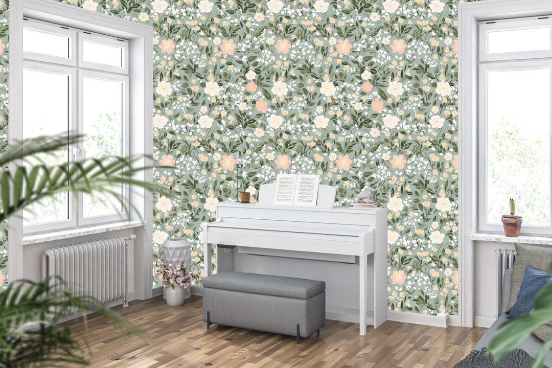 Floral Meadow Wallpaper Mural: Pastel Flower Peel and Stick Wall Decor ...