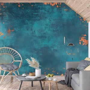 Teal and Copper Industrial Textured Wallpaper Mural - Peel and Stick ...