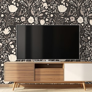 Dark Floral Wallpaper Mural: Vintage Botanical Peel and Stick Wall Decor
