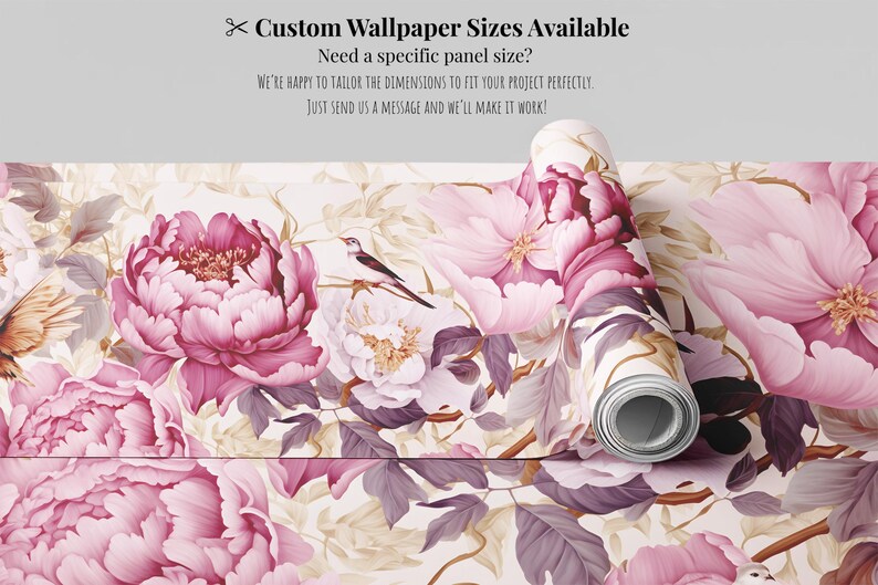 Blush Pink Peony Wallpaper: Birds Floral Wall Mural (peel and Stick or ...