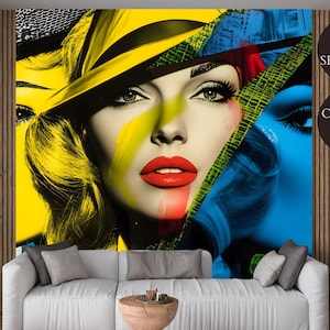 Carta da parati murale in stile noir retrò, con motivo pop art colorato, decorazione glamour retrò per camera da letto, soggiorno, salone o boutique