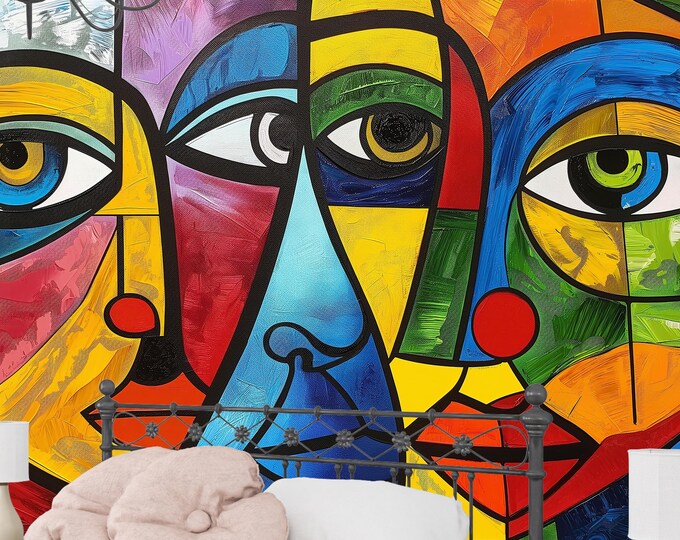 Picasso Wallpaper Abstract Peel and Stick Mural - Removable Large Wall Art on Peel and Stick Canvas Wallpaper - Peel and Stick Tile