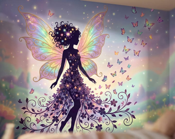 Pink Fairy Mural Wallpaper – Whimsical Fairytale Peel and Stick Decor for Girls